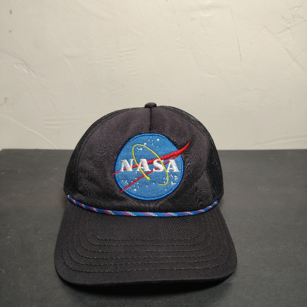 VINTAGE NASA Mad Engine Hat Cap Snap Backโ Rope Mesh Trucker Black Adjustable